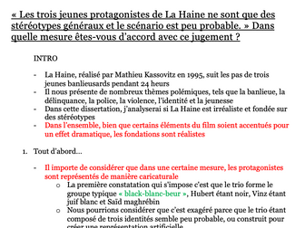 Essay plan for A level French La Haine