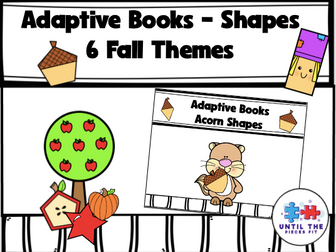 Fall Shapes total of 6 Adaptive Books apple themes, scarecrow, acorn, pumpkin