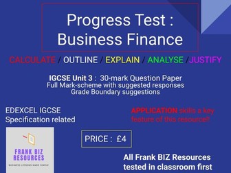IGCSE Edexcel Progress Test :  Business Finance