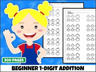 Beginner 1-Digit Addition Worksheets | 200 Pages | 20 Addition Exercises per Page