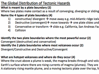 Exam Questions for Tectonics Topic- Geography AS/A Level Edexcel