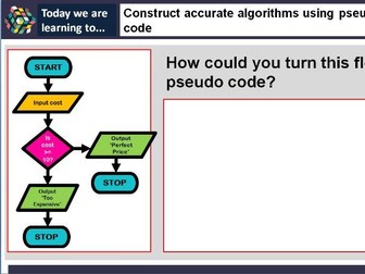 Teaching algorithms - pseudo code and flowcharts
