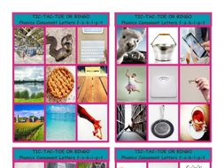 Phonics Consonant Letters f-s-k-l-p-t Photo Tic-Tac-Toe-Bingo Game
