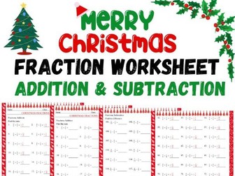 Happy Christmas Activities Math Fractions Addition And Subtraction Worksheets