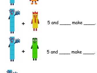 "Five and a bit" Numberblocks Worksheet - Reception