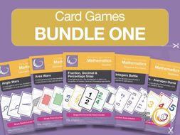 Card Game Bundle 1 | 5 Games for Basic Math - Fractions, Averages, Area, Angles and Negative Numbers
