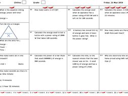 GCSE Physics / Combined Science Differentiated Equation Worksheets