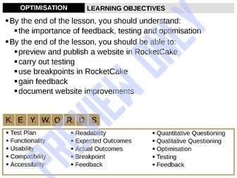 BTEC Level 3 IT - Unit 6 B&C Preparation - Lesson 9 - RocketCake - Optimisation (Testing & Feedback)
