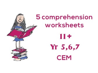 FIVE CEM 11+ Year 5, 6, 7 Comprehension worksheets and answers