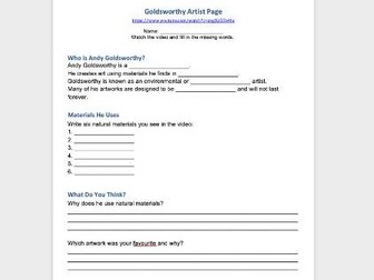 Art/Textiles - KS2-KS3 - Andy Goldsworthy - Fill in the gaps Worksheet