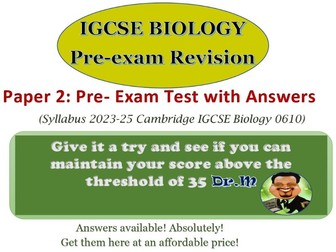 IGCSE Biology Pre-exam Test : Paper 2: MS