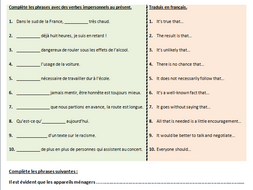 Les verbes impersonnels  Teaching Resources