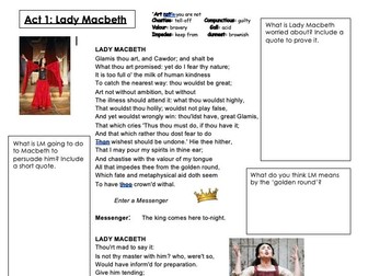 Lady Macbeth Act 1 Scene 5 Floating Questions Analysis Worksheet