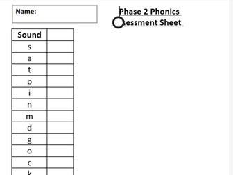 Phase 2 Phonics Assessment Sheet