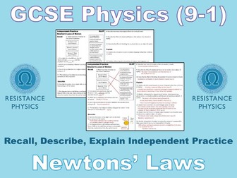 KS4 Science - Newton's Laws - Recall, Describe, Explain Independent Practice (Answers included!)