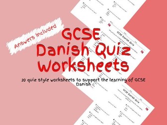 20 GCSE Foundation Level Danish Multiple Choice Quiz Worksheets PDF