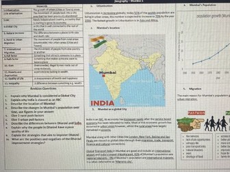 Urbanisation LIC Knowledge Organiser