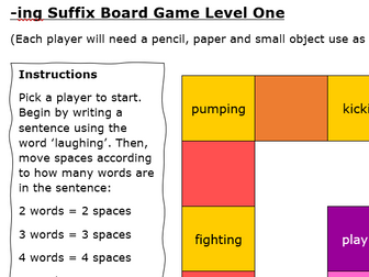 -ing Suffix Board Game Level One - KS1 Word Reading