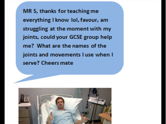 GCSE PE - SMS text message question from Celebrity for pupils to reply too. (including new spec)