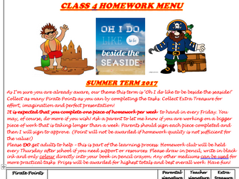 Oh I do like to be beside the seaside KS2 homework menu