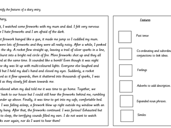 KS2 differentiated writing a diary entry WAGOLL editable with features to spot & colour coding boxes