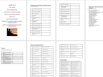 French, Reading (la lecture), Translation and match-up with extension and differentiation