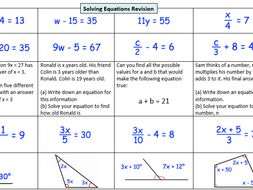 Solving Linear Equations Revision Grid