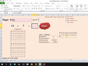 Times Tables Learning Tool (Excel, Interactive)