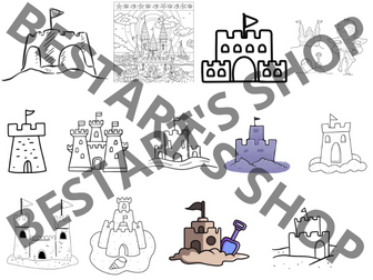 Sandcastles / Sand Castles in Black and White - Summer Beach Clip Art