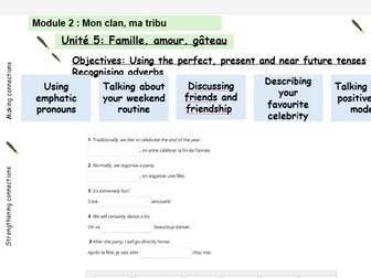 New French AQA Higher GCSE Module 2 Mon clan, ma tribu Unit 5 Famille , Amour, Gâteau