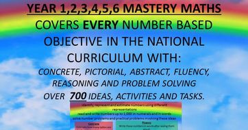 YEAR 1,2,3,4,5,6 MASTERY MATHS COVERS EVERY OBJECTIVE IN THE NATIONAL CURRICULUM WITH: CONCRETE, PICTORIAL, ABSTRACT, FLUENCY, REASONING AND PROBLEM SOLVING OVER 700 IDEAS, ACTIVITIES AND TASKS.