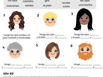 EL PELO Y LOS OJOS WORKSHEET