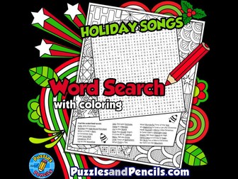 Holiday Songs Word Search Puzzle Activity Page | Christmas Songs