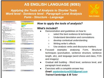 HOW TO APPLY THE TOOLS OF ANALYSIS TO SHORTER TEXTS: CAIE ENGLISH LANGUAGE (9093)