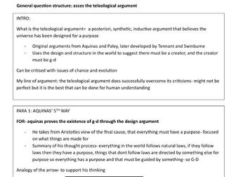 OCR ALEVEL RELIGIOUS STUDIES- PHILOSOPHY-OBSERVATION-TELEOLOGICAL AND COSMOLOGICAL FULL ESSAY PLANS