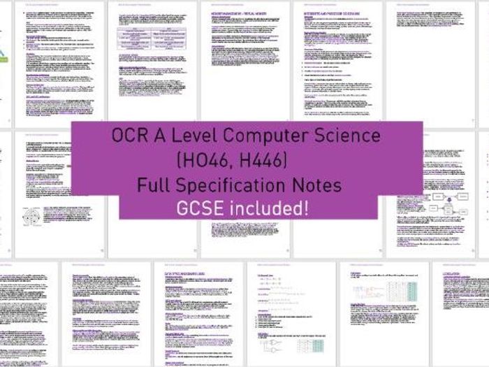 OCR A Level Computer Science Revision Notes By Shortfinmako | Teaching ...