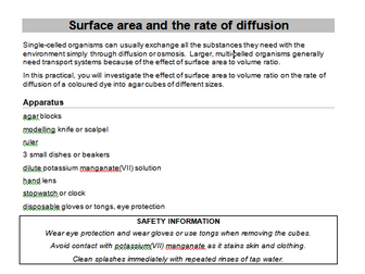 Exchange and Transport.Practical investigating how surface area:Volume affects diffusion