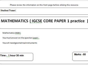 MATHS ( IGCSE CORE P1 ) practice paper