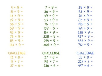 LK2 Adding 9 to 1-, 2- and 3-digit numbers, Differentiated number sentences