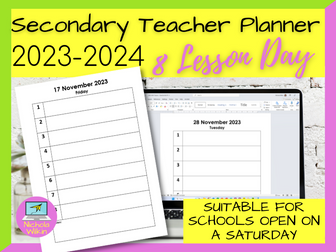 Secondary Teacher Planner 2023-2024 – 8 Lesson Day including Saturdays