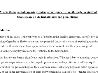 Example PGCE English Essay | Impact of exploring contemporary gender issues through Shakespeare