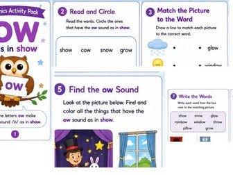 Ow (as in show) phonic continuous provision activity pack