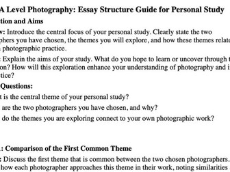 A Level Photography Personal Study help-sheet