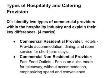 WJEC Hospitality and Catering Unit 1 Revision 1.1.1 Hospitality and catering providers