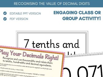 Recognise & Compare Decimals | Class Group Game Activity | Place Value