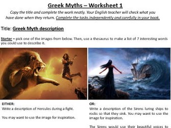 Greek mythology cover worksheets KS3