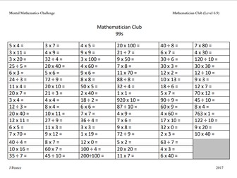 Mental Maths Challenge Upper KS2 Including answer sheets