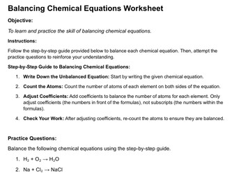 Balancing Equations Worksheet GCSE