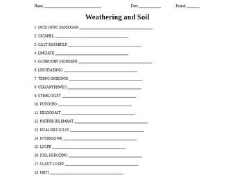 Weathering and Soil Word Scramble for Geology Students