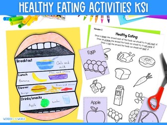 Healthy eating printable worksheet, foldout activity and food sorting